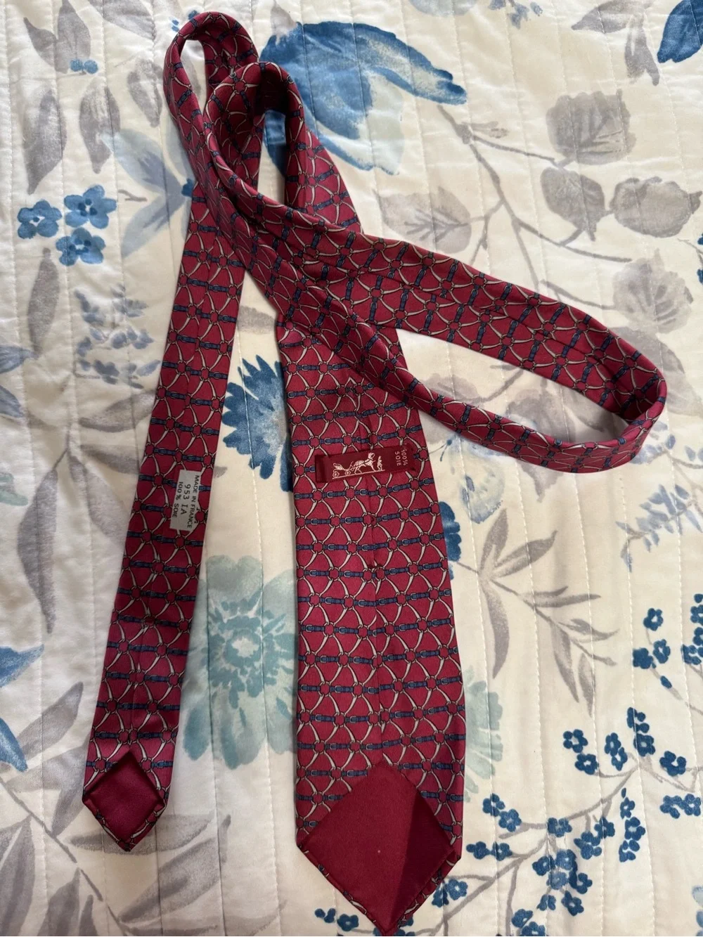 Hermes vintage  Red Geometric Silk Tie